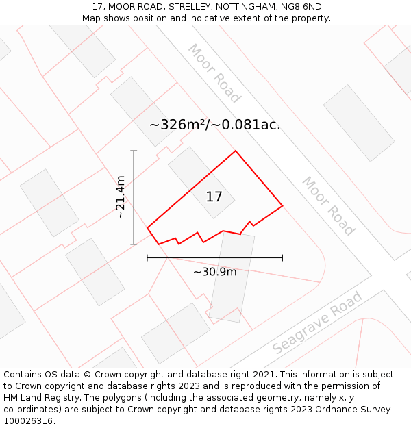 17, MOOR ROAD, STRELLEY, NOTTINGHAM, NG8 6ND: Plot and title map