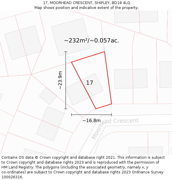 17, MOORHEAD CRESCENT, SHIPLEY, BD18 4LQ: Plot and title map