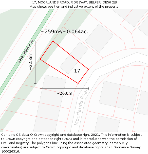 17, MOORLANDS ROAD, RIDGEWAY, BELPER, DE56 2JB: Plot and title map