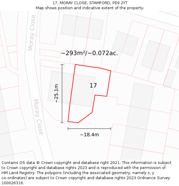 17, MORAY CLOSE, STAMFORD, PE9 2YT: Plot and title map