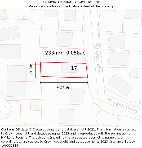 17, MORGAN DRIVE, IPSWICH, IP1 5QG: Plot and title map