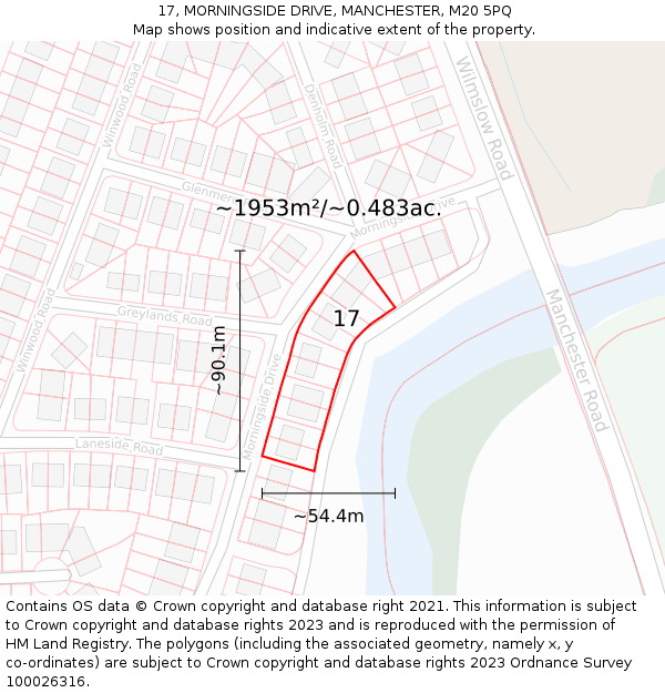 17, MORNINGSIDE DRIVE, MANCHESTER, M20 5PQ: Plot and title map