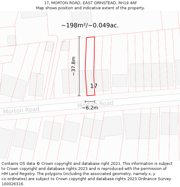 17, MORTON ROAD, EAST GRINSTEAD, RH19 4AF: Plot and title map