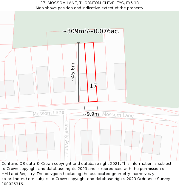 17, MOSSOM LANE, THORNTON-CLEVELEYS, FY5 1RJ: Plot and title map