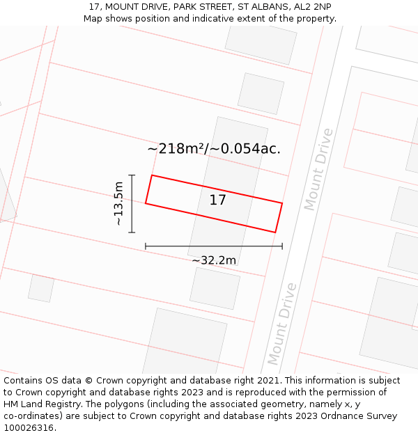 17, MOUNT DRIVE, PARK STREET, ST ALBANS, AL2 2NP: Plot and title map