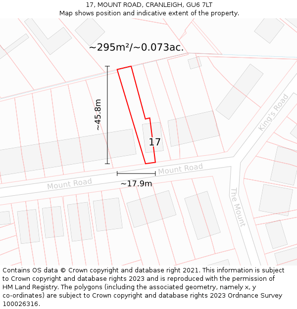 17, MOUNT ROAD, CRANLEIGH, GU6 7LT: Plot and title map