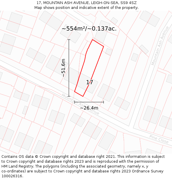 17, MOUNTAIN ASH AVENUE, LEIGH-ON-SEA, SS9 4SZ: Plot and title map