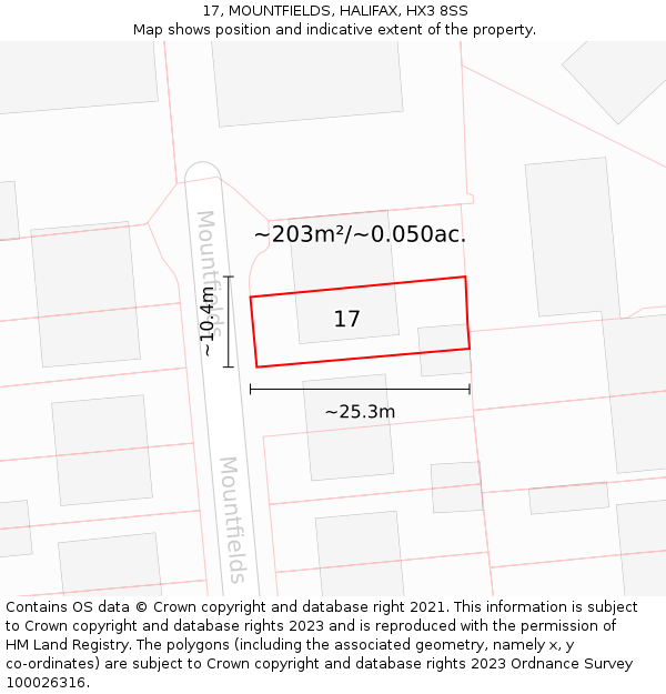 17, MOUNTFIELDS, HALIFAX, HX3 8SS: Plot and title map