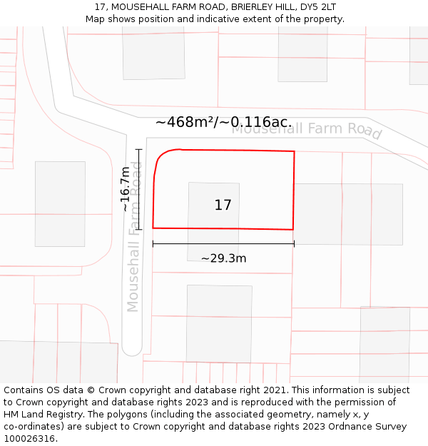 17, MOUSEHALL FARM ROAD, BRIERLEY HILL, DY5 2LT: Plot and title map