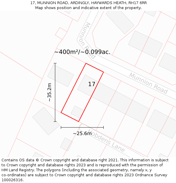 17, MUNNION ROAD, ARDINGLY, HAYWARDS HEATH, RH17 6RR: Plot and title map