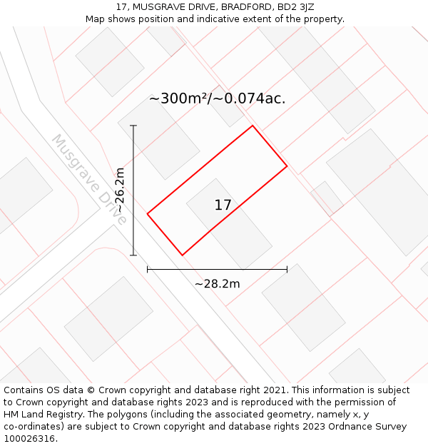 17, MUSGRAVE DRIVE, BRADFORD, BD2 3JZ: Plot and title map