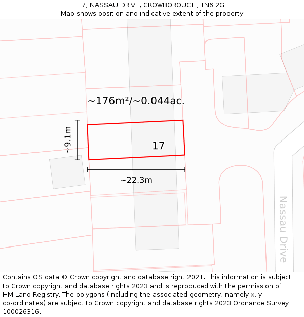 17, NASSAU DRIVE, CROWBOROUGH, TN6 2GT: Plot and title map