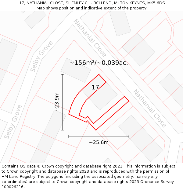 17, NATHANIAL CLOSE, SHENLEY CHURCH END, MILTON KEYNES, MK5 6DS: Plot and title map