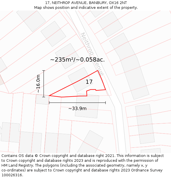 17, NEITHROP AVENUE, BANBURY, OX16 2NT: Plot and title map