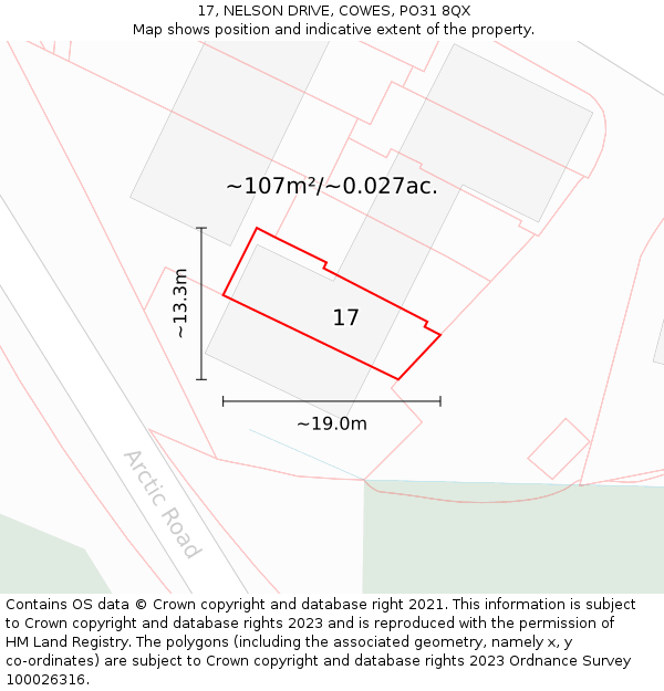 17, NELSON DRIVE, COWES, PO31 8QX: Plot and title map