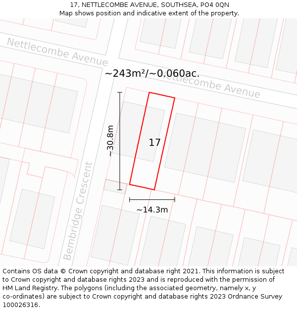 17, NETTLECOMBE AVENUE, SOUTHSEA, PO4 0QN: Plot and title map