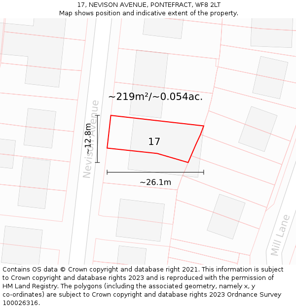 17, NEVISON AVENUE, PONTEFRACT, WF8 2LT: Plot and title map