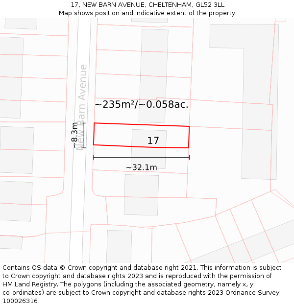 17, NEW BARN AVENUE, CHELTENHAM, GL52 3LL: Plot and title map