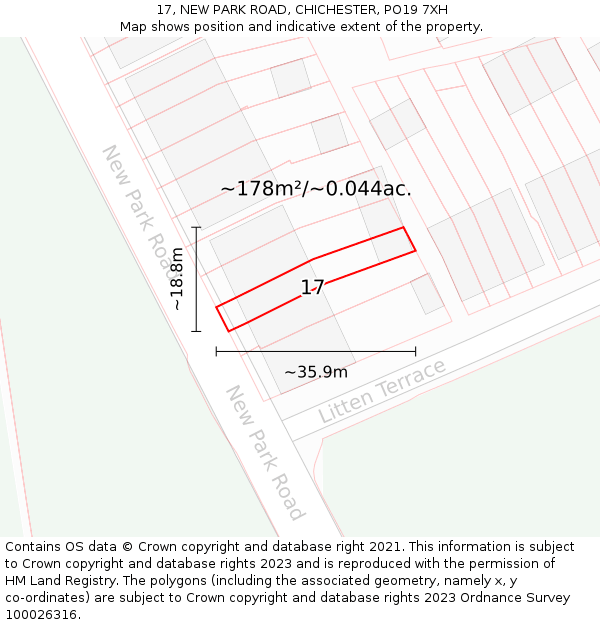17, NEW PARK ROAD, CHICHESTER, PO19 7XH: Plot and title map