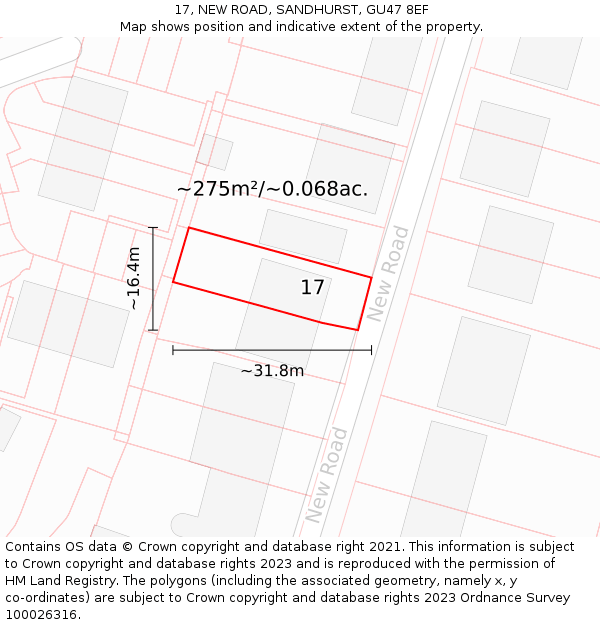 17, NEW ROAD, SANDHURST, GU47 8EF: Plot and title map