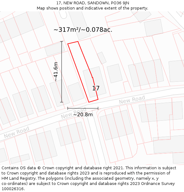 17, NEW ROAD, SANDOWN, PO36 9JN: Plot and title map