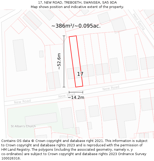 17, NEW ROAD, TREBOETH, SWANSEA, SA5 9DA: Plot and title map