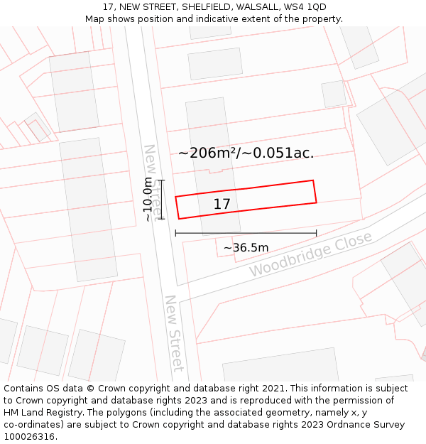 17, NEW STREET, SHELFIELD, WALSALL, WS4 1QD: Plot and title map