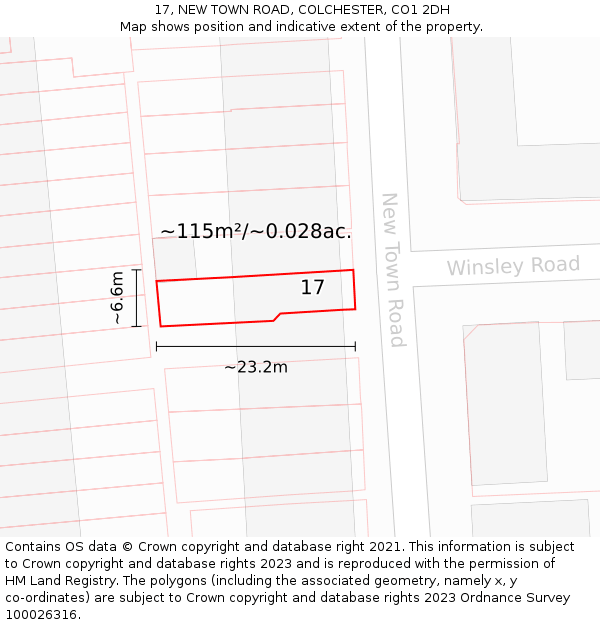 17, NEW TOWN ROAD, COLCHESTER, CO1 2DH: Plot and title map