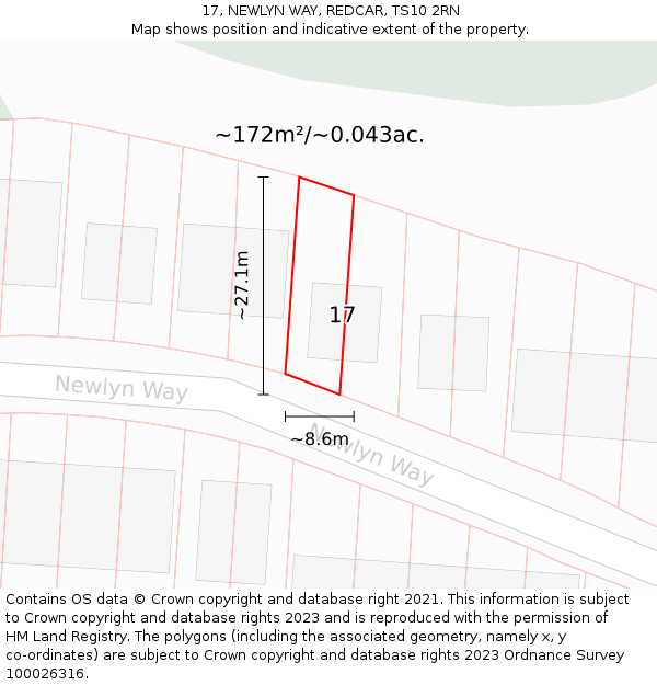 17, NEWLYN WAY, REDCAR, TS10 2RN: Plot and title map