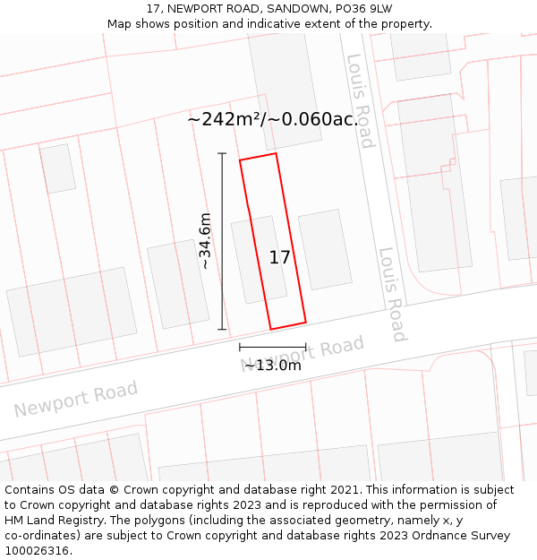 17, NEWPORT ROAD, SANDOWN, PO36 9LW: Plot and title map