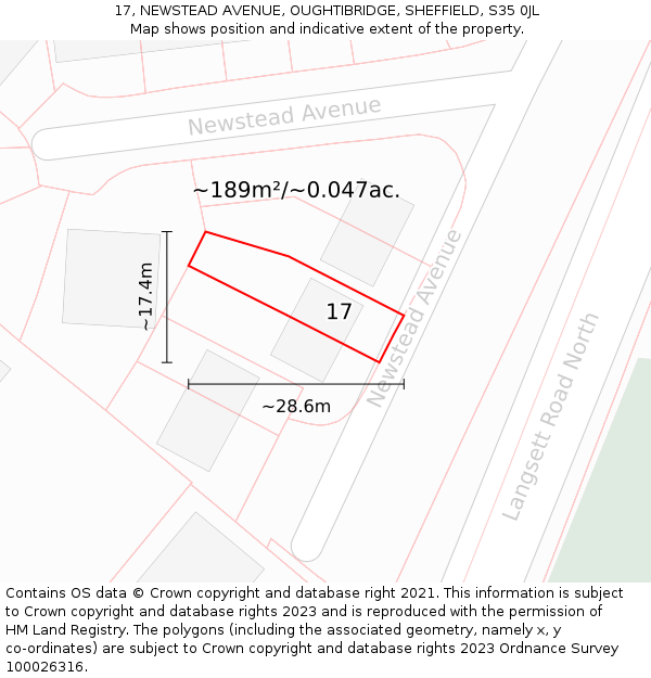 17, NEWSTEAD AVENUE, OUGHTIBRIDGE, SHEFFIELD, S35 0JL: Plot and title map