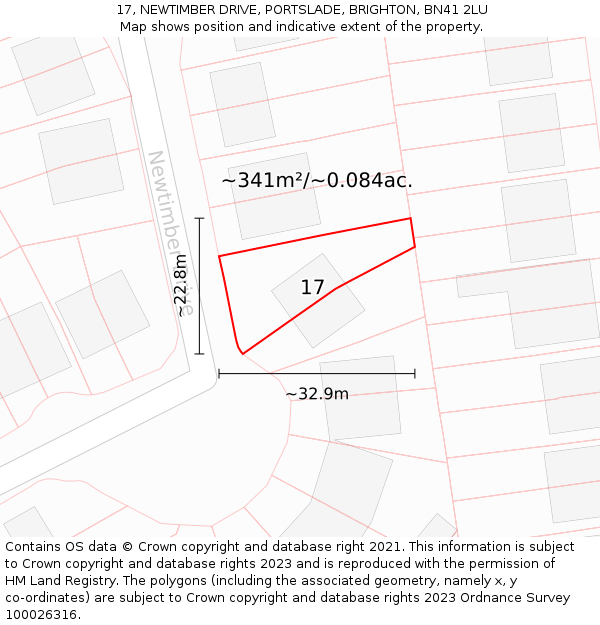 17, NEWTIMBER DRIVE, PORTSLADE, BRIGHTON, BN41 2LU: Plot and title map