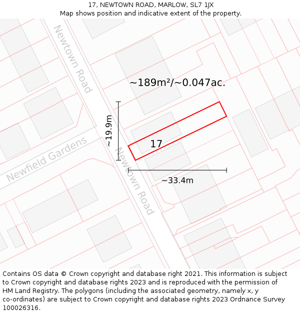 17, NEWTOWN ROAD, MARLOW, SL7 1JX: Plot and title map