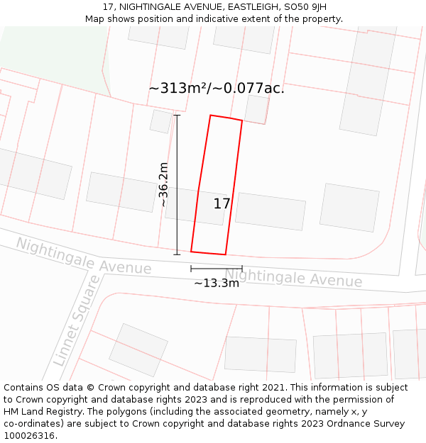 17, NIGHTINGALE AVENUE, EASTLEIGH, SO50 9JH: Plot and title map