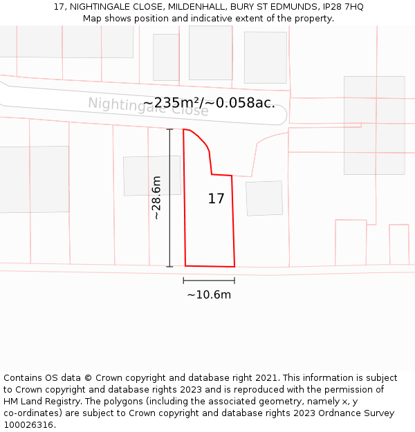 17, NIGHTINGALE CLOSE, MILDENHALL, BURY ST EDMUNDS, IP28 7HQ: Plot and title map