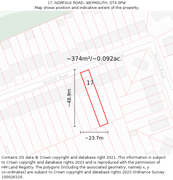 17, NORFOLK ROAD, WEYMOUTH, DT4 0PW: Plot and title map