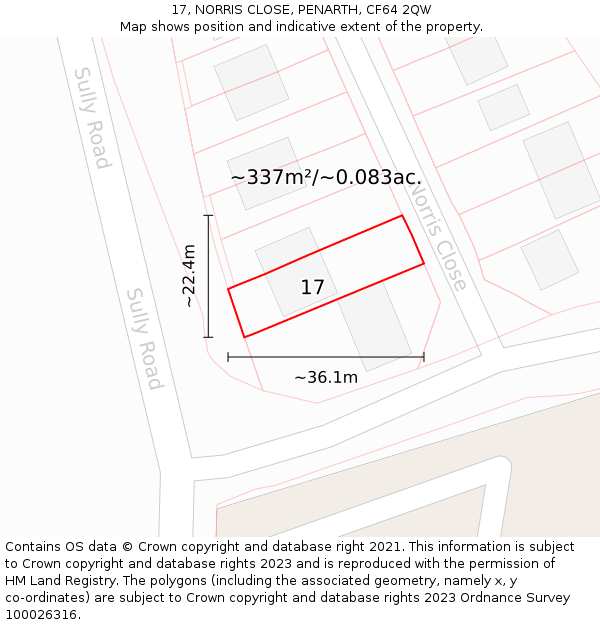 17, NORRIS CLOSE, PENARTH, CF64 2QW: Plot and title map