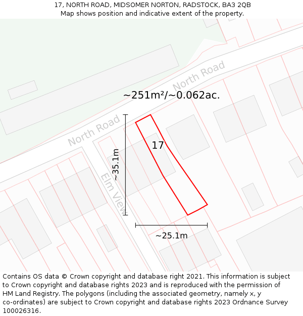 17, NORTH ROAD, MIDSOMER NORTON, RADSTOCK, BA3 2QB: Plot and title map