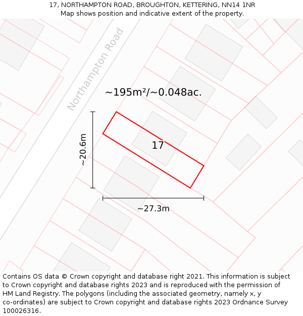 17, NORTHAMPTON ROAD, BROUGHTON, KETTERING, NN14 1NR: Plot and title map