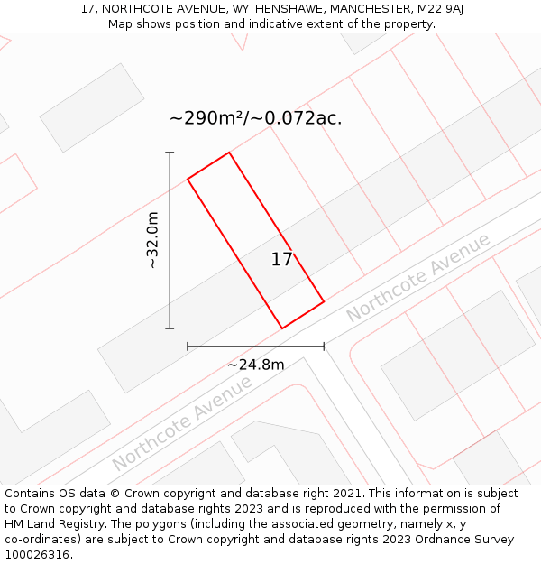 17, NORTHCOTE AVENUE, WYTHENSHAWE, MANCHESTER, M22 9AJ: Plot and title map