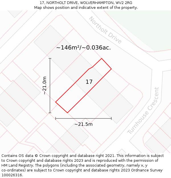 17, NORTHOLT DRIVE, WOLVERHAMPTON, WV2 2RG: Plot and title map