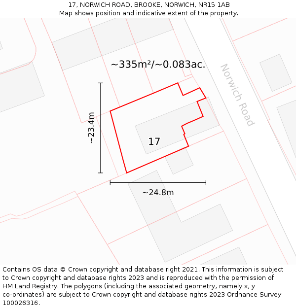 17, NORWICH ROAD, BROOKE, NORWICH, NR15 1AB: Plot and title map