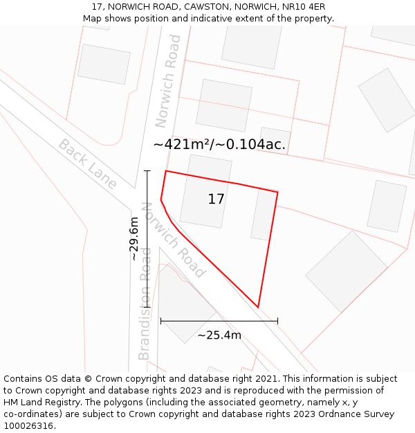 17, NORWICH ROAD, CAWSTON, NORWICH, NR10 4ER: Plot and title map