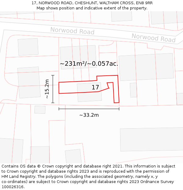 17, NORWOOD ROAD, CHESHUNT, WALTHAM CROSS, EN8 9RR: Plot and title map