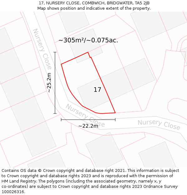 17, NURSERY CLOSE, COMBWICH, BRIDGWATER, TA5 2JB: Plot and title map