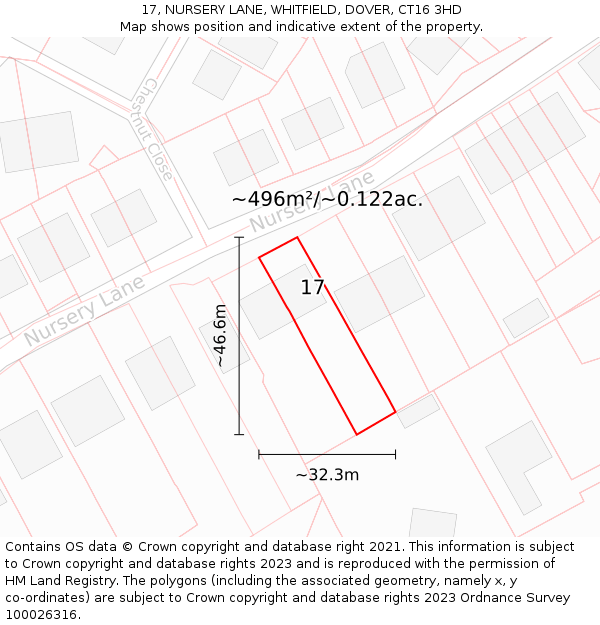 17, NURSERY LANE, WHITFIELD, DOVER, CT16 3HD: Plot and title map