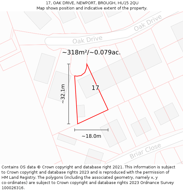 17, OAK DRIVE, NEWPORT, BROUGH, HU15 2QU: Plot and title map