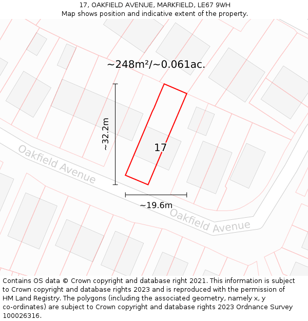 17, OAKFIELD AVENUE, MARKFIELD, LE67 9WH: Plot and title map