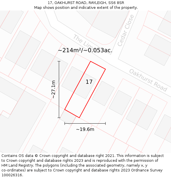 17, OAKHURST ROAD, RAYLEIGH, SS6 8SR: Plot and title map