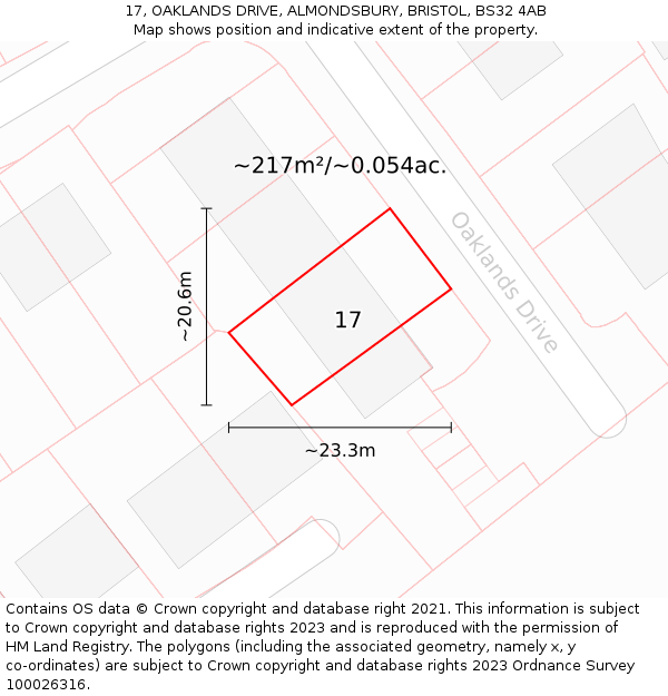 17, OAKLANDS DRIVE, ALMONDSBURY, BRISTOL, BS32 4AB: Plot and title map